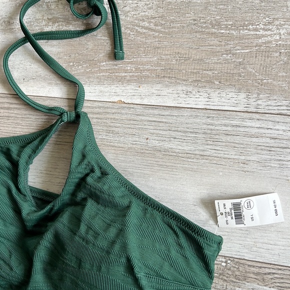 NWT Aerie Emerald Green Textured Halter Top Bathing Suit • L - Picture 2 of 7